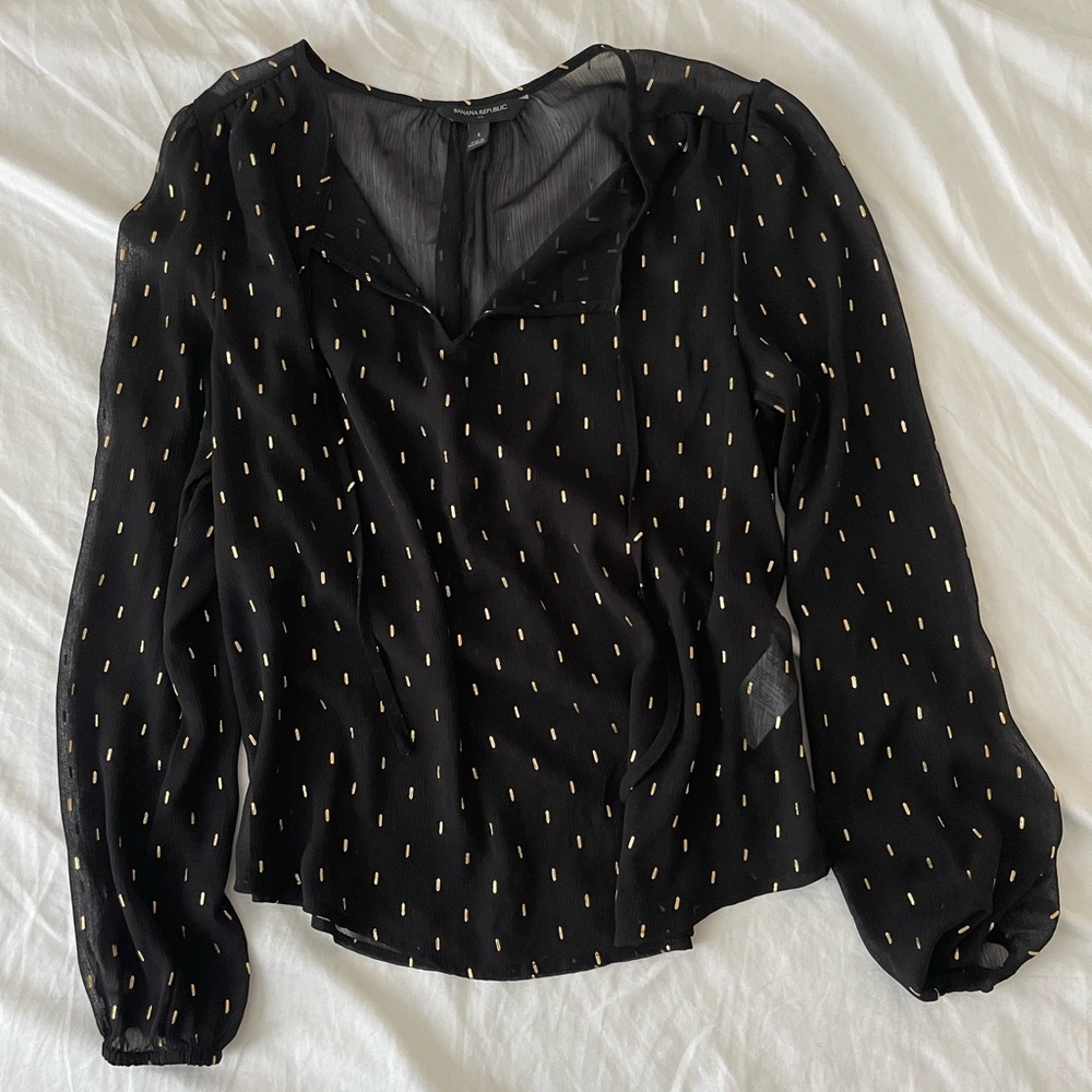 Banana Republic Black Blouse with Gold Accents size small